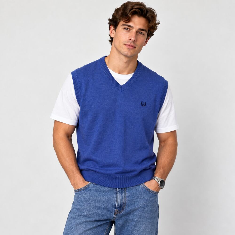 Chaps Sweater Vest Men's Size XL Cotton Blue Preppy Old Money Timeless Classic
